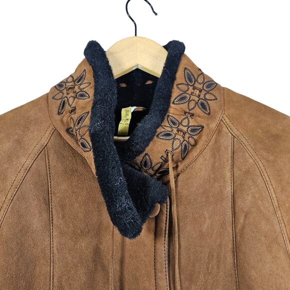 Christia Coat Brown Sheepskin Shearling Jacket Italy Bohemian Hippie Embroidered - Picture 16 of 16